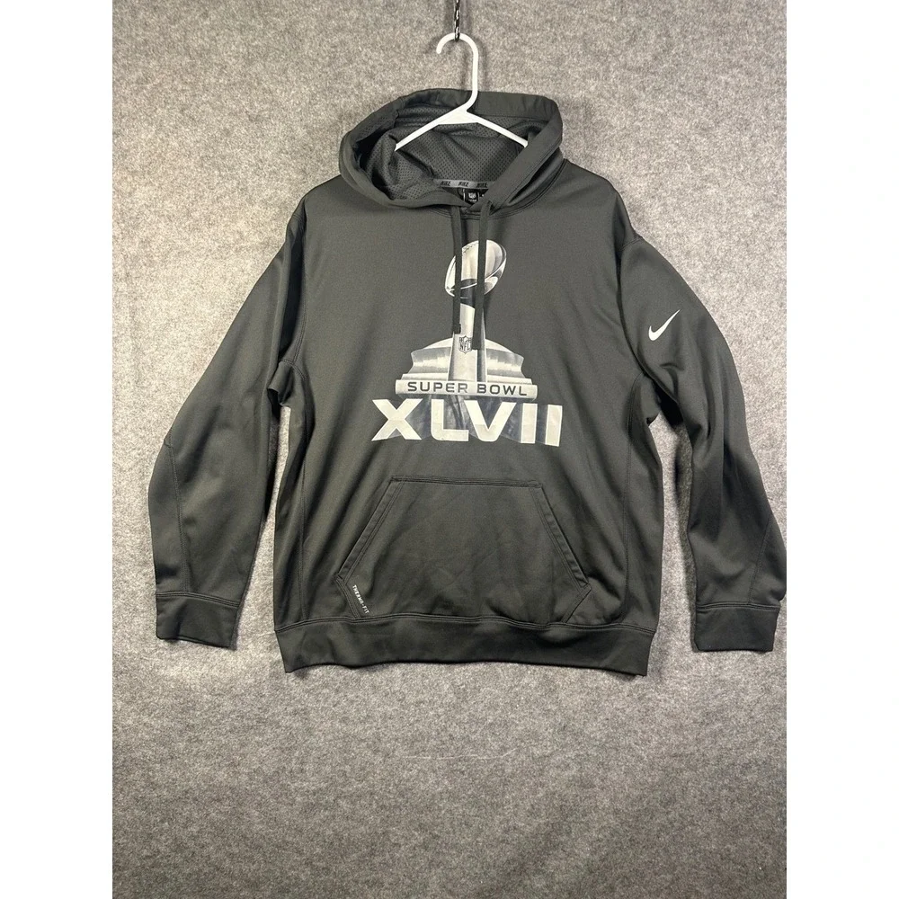 Nike Therma-FIT NFL Super Bowl XLVII Hoodie Mens Large Black Pullover Sweatshirt